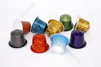 Nespresso Capsules on white Background Top View