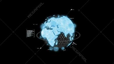 Spinning Planet Earth hologram 3d computer generated motion background HUD, suitable for use in sci-fi projects