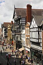 Tudor buildings in Eastgate street. Chester. England