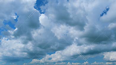 Blue Sky And White Clouds Floated In Sky. Clear Weather For Good Summer Season. Zoom Out.