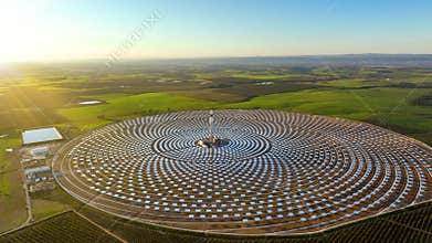 Aerial view of solar Plant in Seville, Spain. Renewable energy.