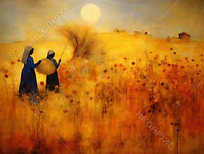 Ai rendered artistic picture of harvest in autumn colours