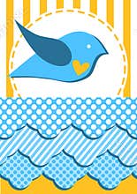 Invitation card with bird flying over clouds