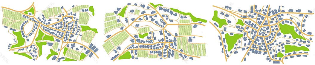 View from above the map buildings. City top view. Vector illustration. Map navigation to own house. Top view. Abstract