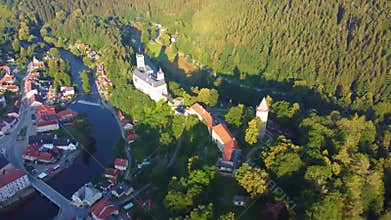 Rozmberk Castle and Vltava River from above