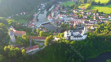 Rozmberk Castle and Vltava River from above