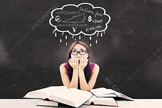 Nervous college student in Classroom