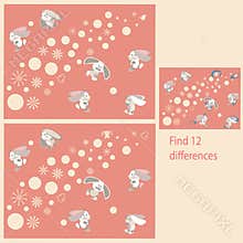 in a Fun New Year s rebus rabbits under the Christmas tree for children up to 8 years old, find 12 differences