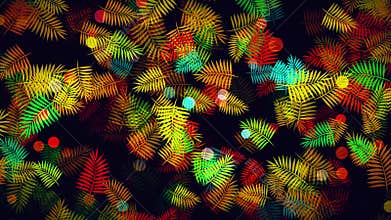 Abstract Seasonal Holiday Summer Colors Palm Leaf Shapes Flying Up With Circle Particles