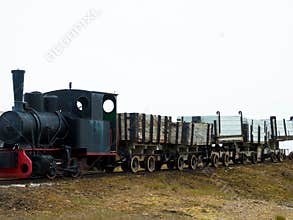 Old industrial train in Ny Alesund. Svalbard, Spitsbergen.
