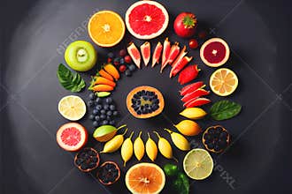 Colorful fruits vegetables and berries colourful
