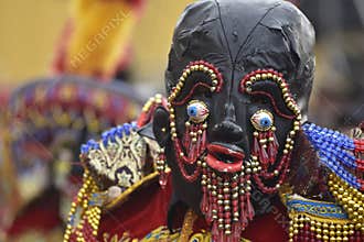 The dance of Los Negritos carnival of HuÃ<nuco Peru with masks dates back to colonial times when slaves arrived from Africa-