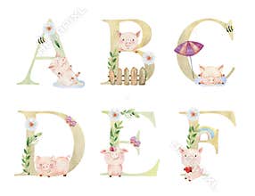 Watercolor animals letters.