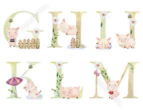 Watercolor animals letters.