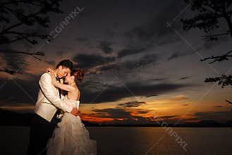 Wedding couple sunset