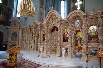 Inside temple in Vydubychi Monastery, Kyiv, Ukraine
