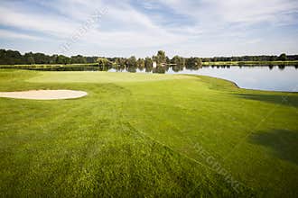 Golf course with green.