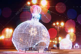 Night scene with illuminated Christmas balls