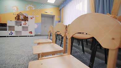 Chairs prepared for children and parents in kindergarten