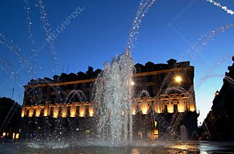 Water city show at dusk