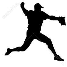 Silhouette of Baseball Pitcher throwing ball, originating image from Generative AI technology
