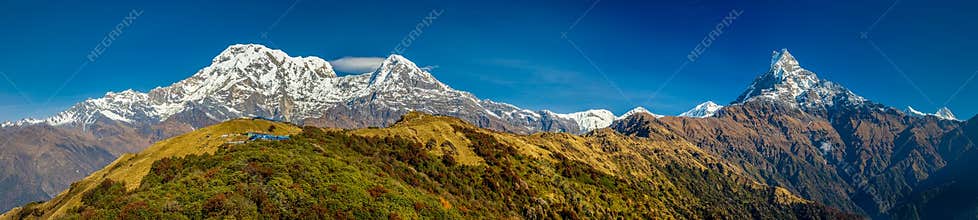 Machapuchare sacred mountain panorama landscape in Nepal Himalayas range