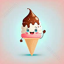 Cute Cartoon Ice Cream Cone Character