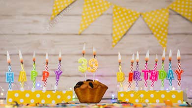 Festive card Happy Birthday with number of burning candles 39