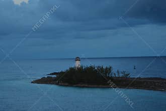 Lighthouse at Dusk on Small Bahamian Island