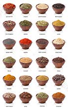 Different spices isolated on white background.