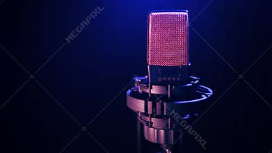 Studio microphone in neon lights. microphone, music, sound, record, mic