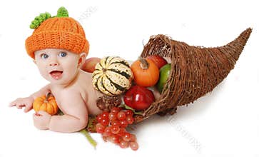Fall Thanksgiving Baby in a Cornucopia