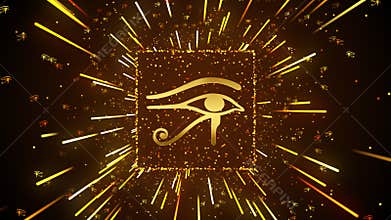 Religious Golden Shiny Wedjat Eye Of Horus Ancient Egypt Symbol Light Streaks Burst With Glitter Sparkle