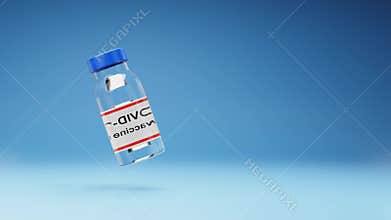 Covid 19 Vaccine Bottle Spinning on Studio Blue Background