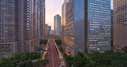 Nishi Shinjuku, Tokyo, Japan with modern government buildings at dusk