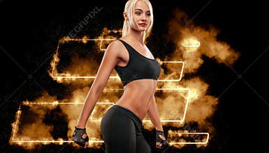 Gym concept in neon lights. Sports betting on bodybuildong. Download banner for sports website design. Image for fitness
