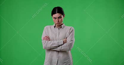 Aggressive woman yelling, expressing frustration