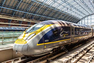 Modern The Eurostar high speed bullet train in London, UK