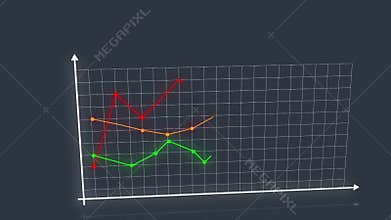 Growth chart, 3 arrow lines. A grow graph of three arrow red, yellow, green, the grid is animated. Elements have the