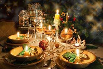 Christmas dinner table with christmas mood