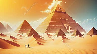 Egypt pyramids in desert. AI generated video