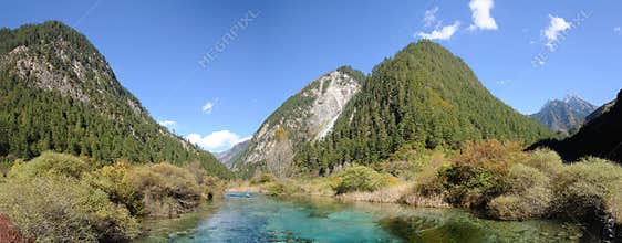Clear stream and gree mountain
