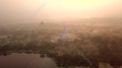 Aerial View drone 4k footage Of Ruwanwelisaya Stupa In Anuradhapura, Sri Lanka.