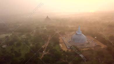 Aerial View drone 4k footage Of Ruwanwelisaya Stupa In Anuradhapura, Sri Lanka.