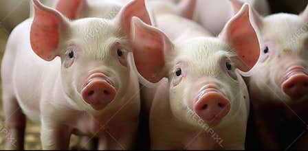 Pink Pigs in Open Barn at the Farm