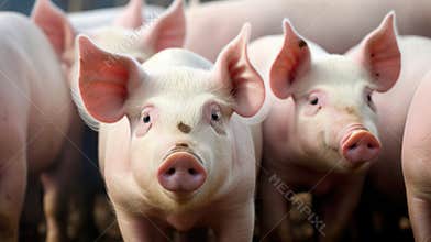 Pink Pigs in Open Barn at the Farm