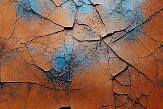 Background with old distressed cracked blue rusted concrete wall. Vintage texture