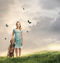 Young Girl with Her Dog