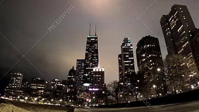 An Evening View Along Oak Street Beach Towards the Chicago Waterfront