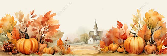 Watercolor Autumn Thanksgiving background Happy Thanksgiving day